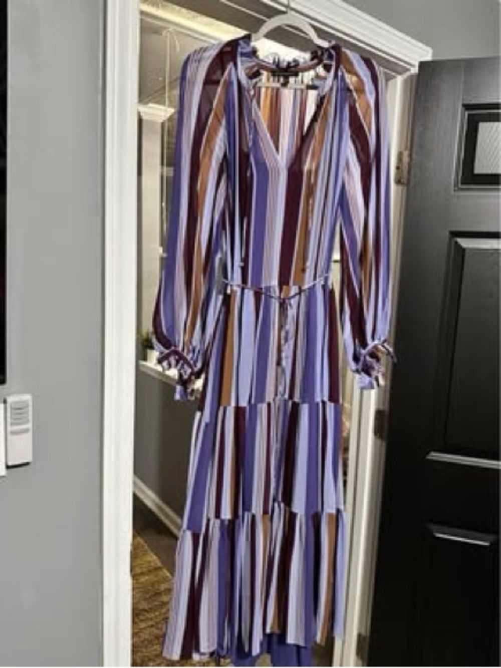 GAP Striped Tiered Maxi Dress in Lavender and Brown